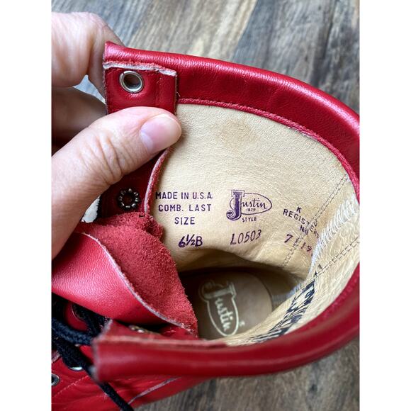 VNTG Justin Roper Women's Cherry Red Leather Fringe Lace Up Western Boots 6.5B - Picture 8 of 14